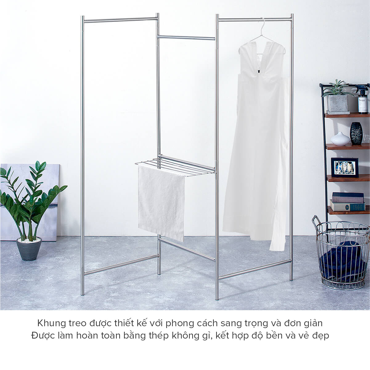 Giá Phơi Quần Áo Bằng Thép Không Gỉ PSI-01 TENMA, Có Móc Treo Khăn, Dễ Dàng Tháo Lắp, Có Thể Gấp Gọn