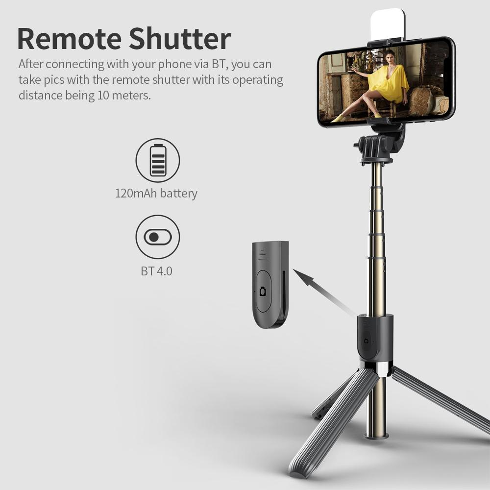 L03s 33in Selfie Stick Stable Tripod/ 3 Color Modes/ Fill Light/ Remote Shutter/ Adjustable Mounting Seat