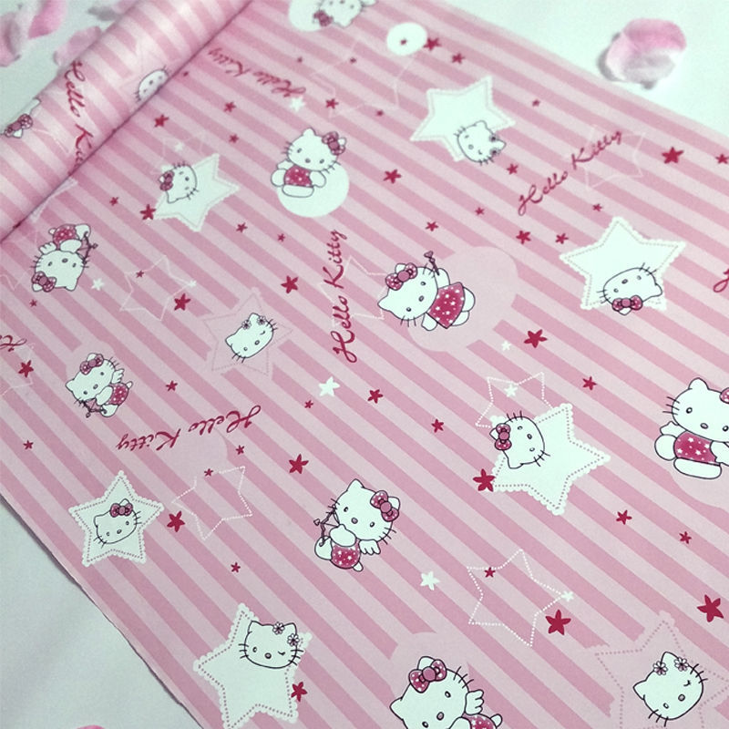 Combo 10 mét giấy dán tường, decal dán tường trang trí nhà cửa KITTY SỌC HỒNG khổ 45cm