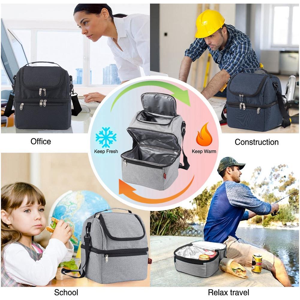 Dã Ngoại Bagpack Hộp Cơm 2 Ngăn Cách Nhiệt Túi Giữ Nhiệt Làm Mát Cho Bé Sữa Thức Ăn Lưu Trữ Ngoài Trời Tươi