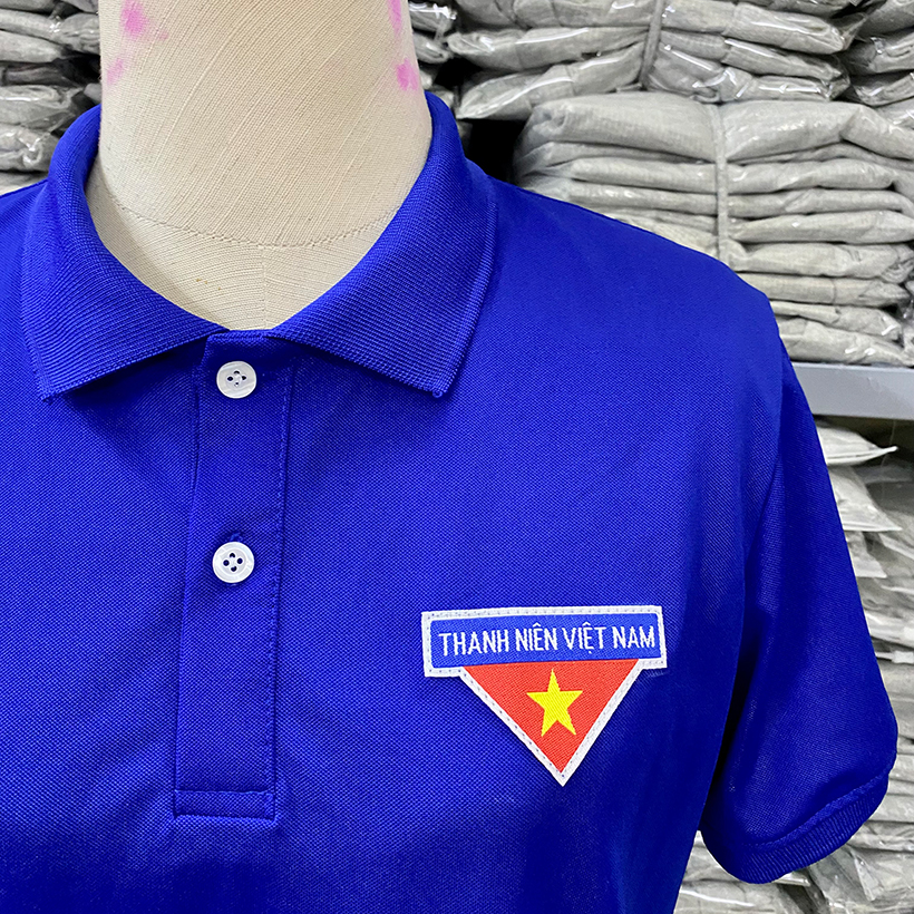 Áo đoàn thun, đoàn thanh niên Nam Nữ - Logo thêu - Vải Cá sấu Poly thoáng mát, bền màu cao. Size Nam, Nữ đủ.