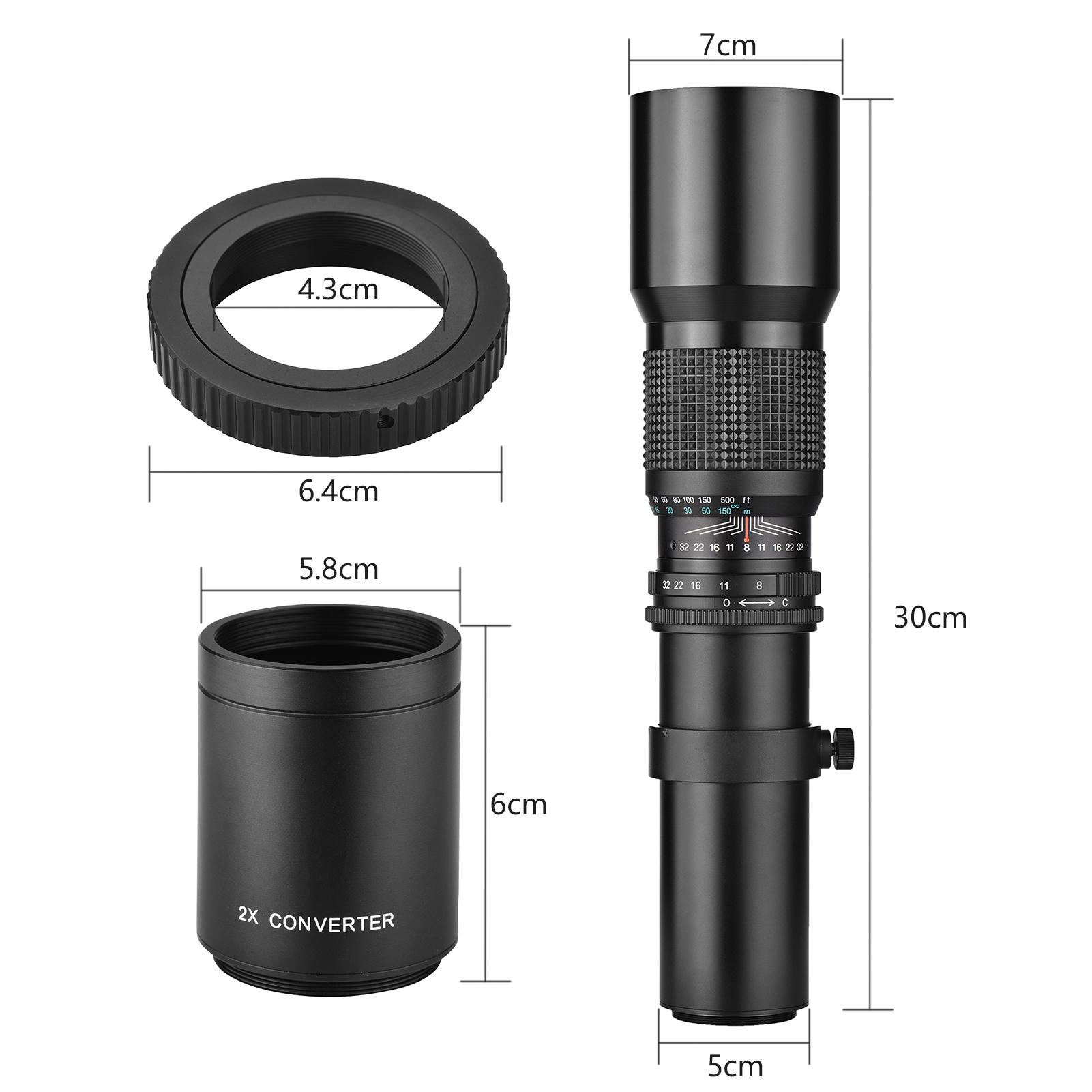 Andoer 500mm/ 1000mm f/8 Manual Focus Camera Telephoto Lens with 2X Converter Lens Cover Lens Protector Carry Bag