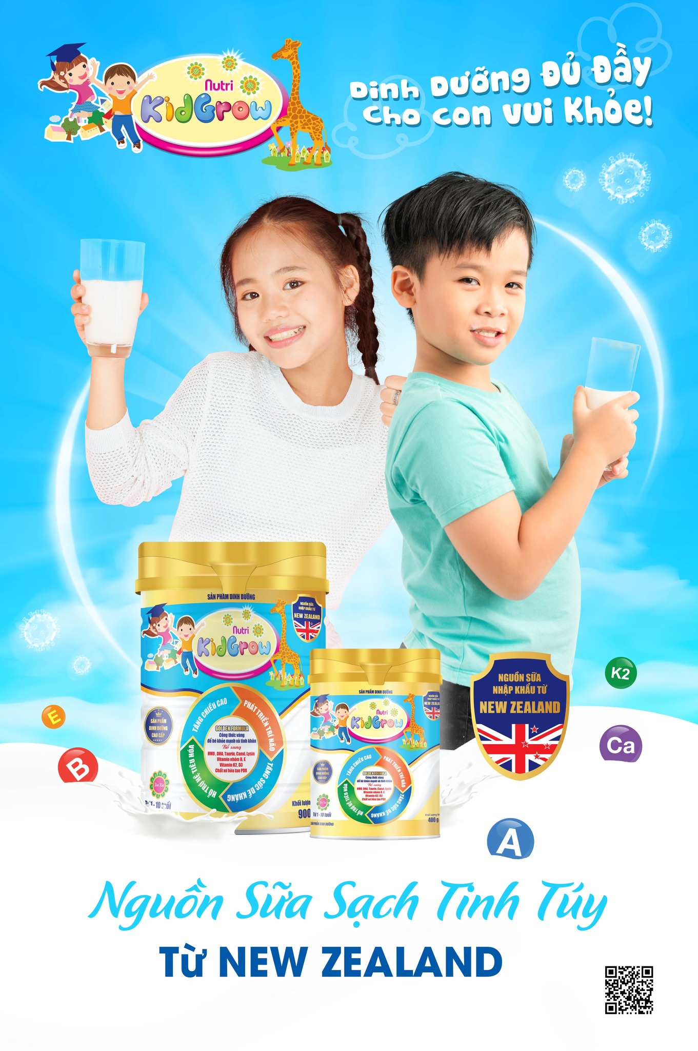 Sữa Bột NutriKidGrow Dành Cho Trẻ Em Từ 1-10 Tuổi - Khánh Hòa NutriFoods - Công Thức Vàng Để Trẻ Khỏe Mạnh Và Tinh Khôn - Lon 400G/900G