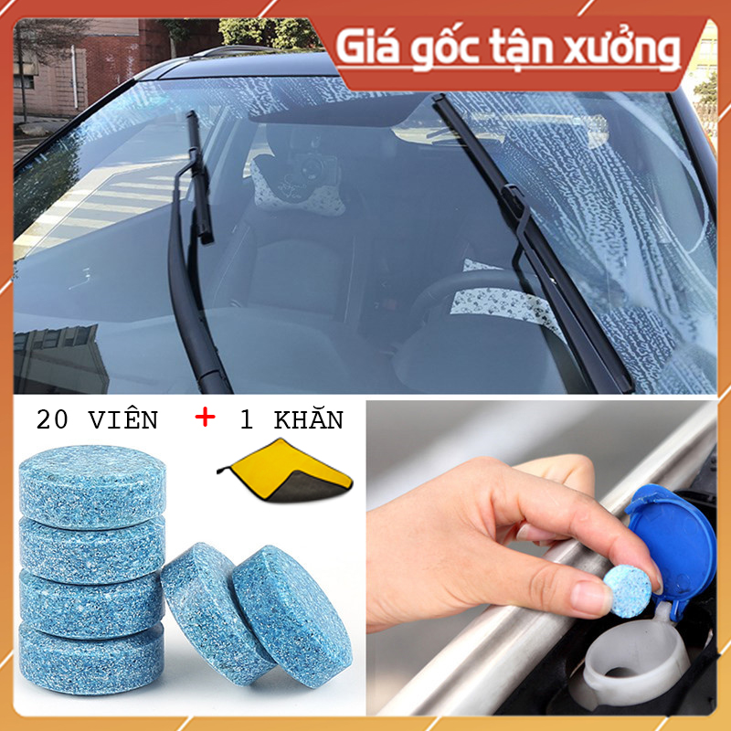 Mifan - Combo 20 viên sủi nước rửa kính xe hơi + tặng 1 khăn microfiber lau xe siêu dày siêu thấm mềm mịn 30x30 cm