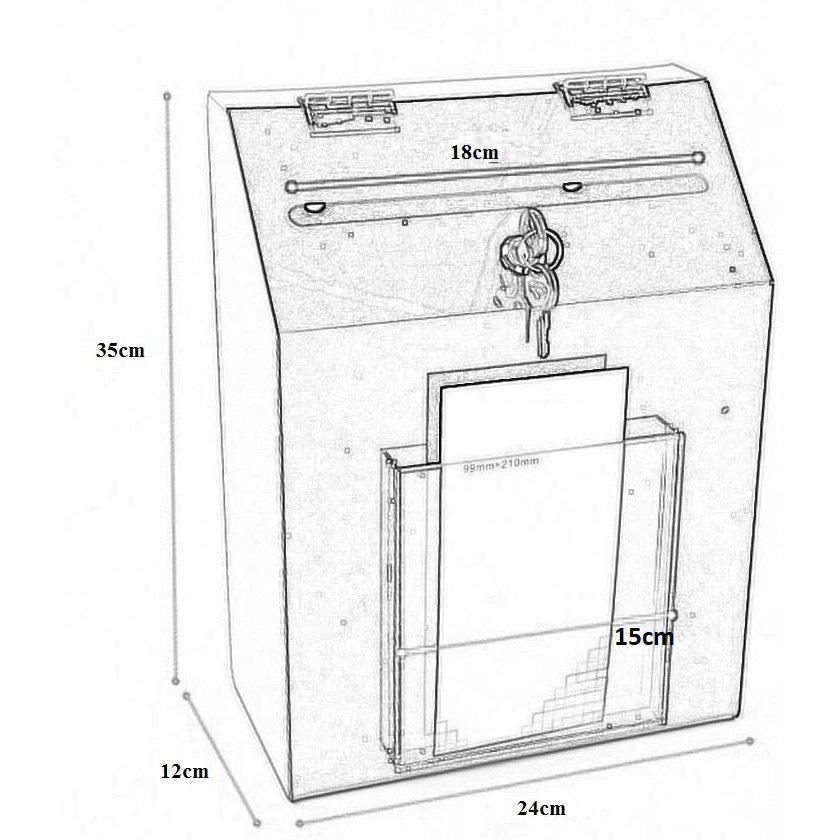 Hòm thư góp ý, hòm thư, thùng thư góp ý, thùng phiếu mica treo tường, tặng kèm ổ khóa, 2 miếng dán ốc vít treo tường