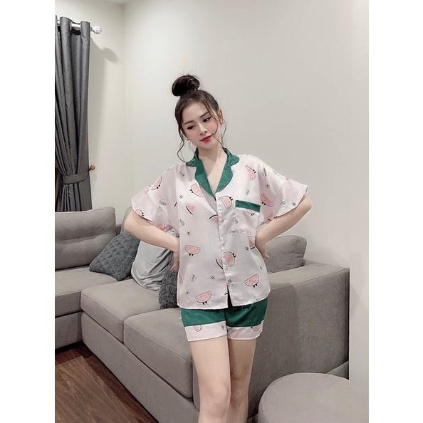 Bộ Pijama Cộc, Set Đồ Bộ Lụa Latin Cộc Cao Cấp Chất Mát Lịm