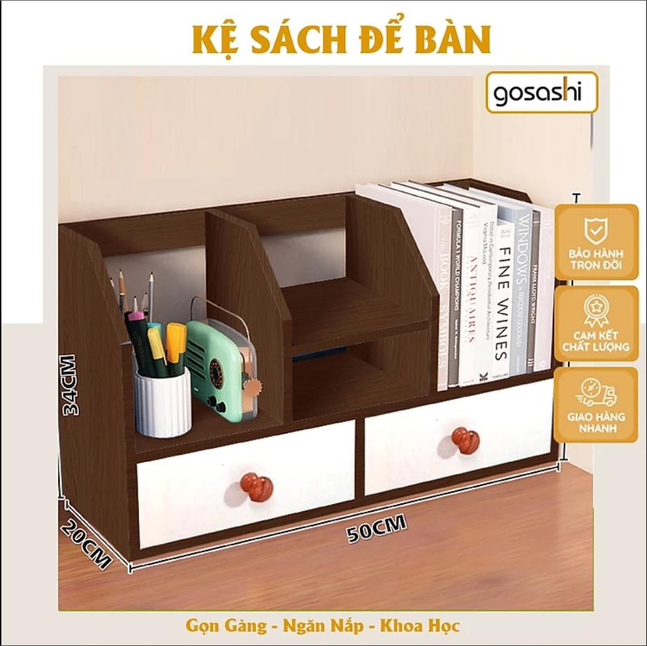 Kệ Sách Để Bàn Chữ H , Kèm 2 Ngăn Kéo Cao Cấp Gỗ MDF Mẫu 7 - Thương Hiệu Gosashi - KSDBchuH