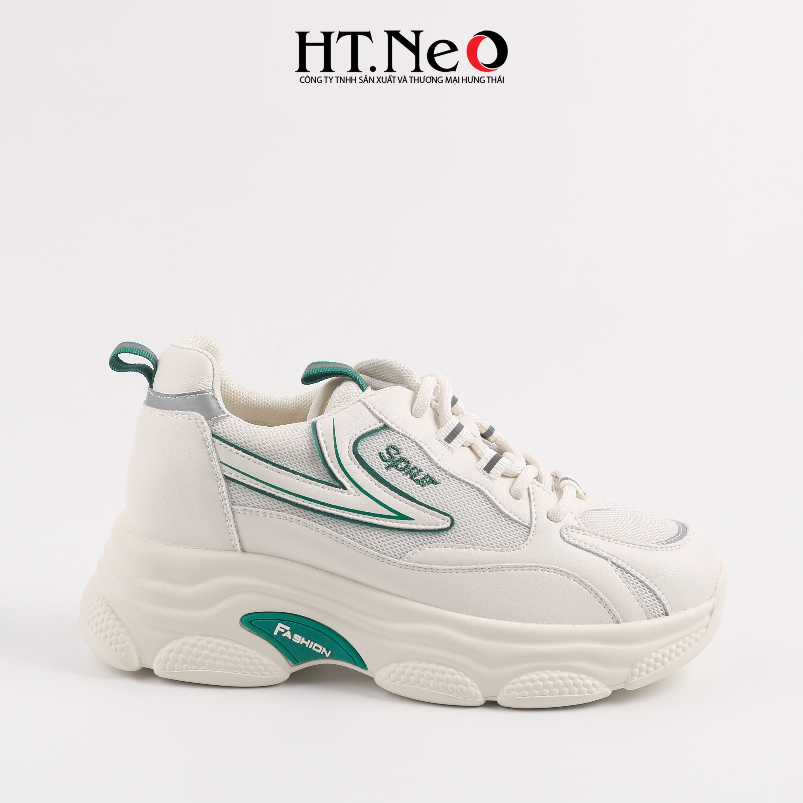 Giày thể thao, giày sneaker nữ đế cao su đúc, đế cao, chất liệu da kết hợp vải lưới, kiểu dáng trẻ trung, đi êm chân, thoải mái TTN09