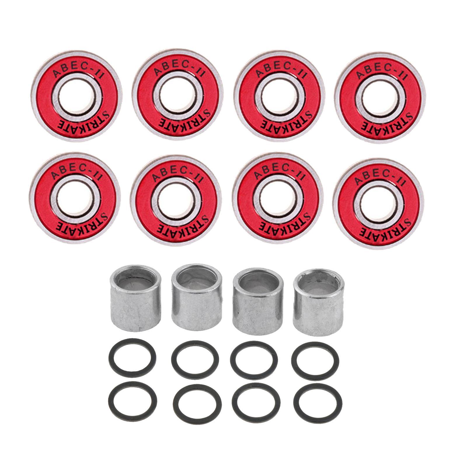 Set of 8 Skateboard Bearings Abec 11 with Spacers, Washers