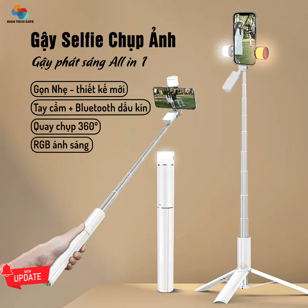 Gậy Chụp Ảnh Tự Sướng Light Stick A900 Có Đèn RGB Đa Chế Độ, Tích Hợp Điều Khiển Bluetooth Selfie, Tay Quay Video 360 Dấu Kín, Hàng Chính Hãng