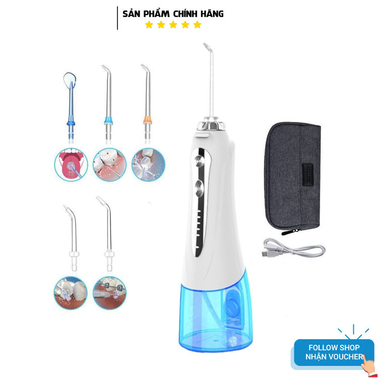 Máy Tăm Nước Cầm Tay Cao Cấp H20FLOSS HF-9P Kèm 5 Vòi Xịt Vệ Sinh Răng Miệng - Hàng Chính Hãng