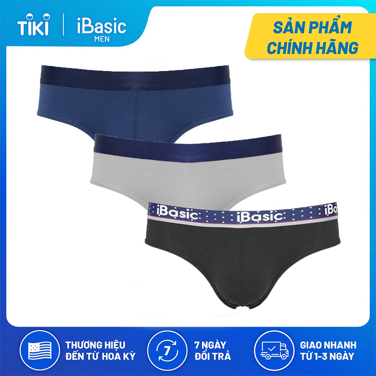 Combo 3 quần lót nam brief iBasic PANM077 - Đen/Xám/Xanh