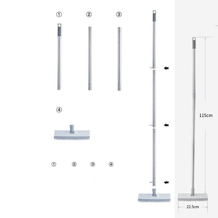 Chổi quét sàn 2 đầu cán inox có gạt nước tùy chỉnh chiều dài, đầu linh hoạt gạt sạch mọi bụi bẩn trong từng ngóc ngách