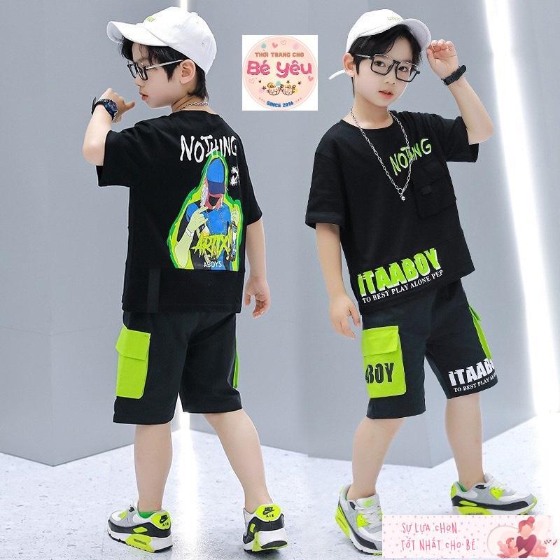 BỘ THUN BÉ TRAI HIP HOP thun cotton ngắn tay mùa hè phong cách NĂNG ĐỘNG cho bé 25-52kg- QUẦN ÁO TRẺ EM