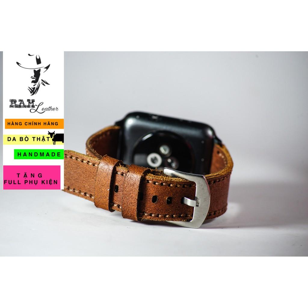 Dây đồng hồ RAM Leather cho apple watch da bò thật - RAM buttero nâu đỏ (tặng khóa, chốt, cây thay dây)