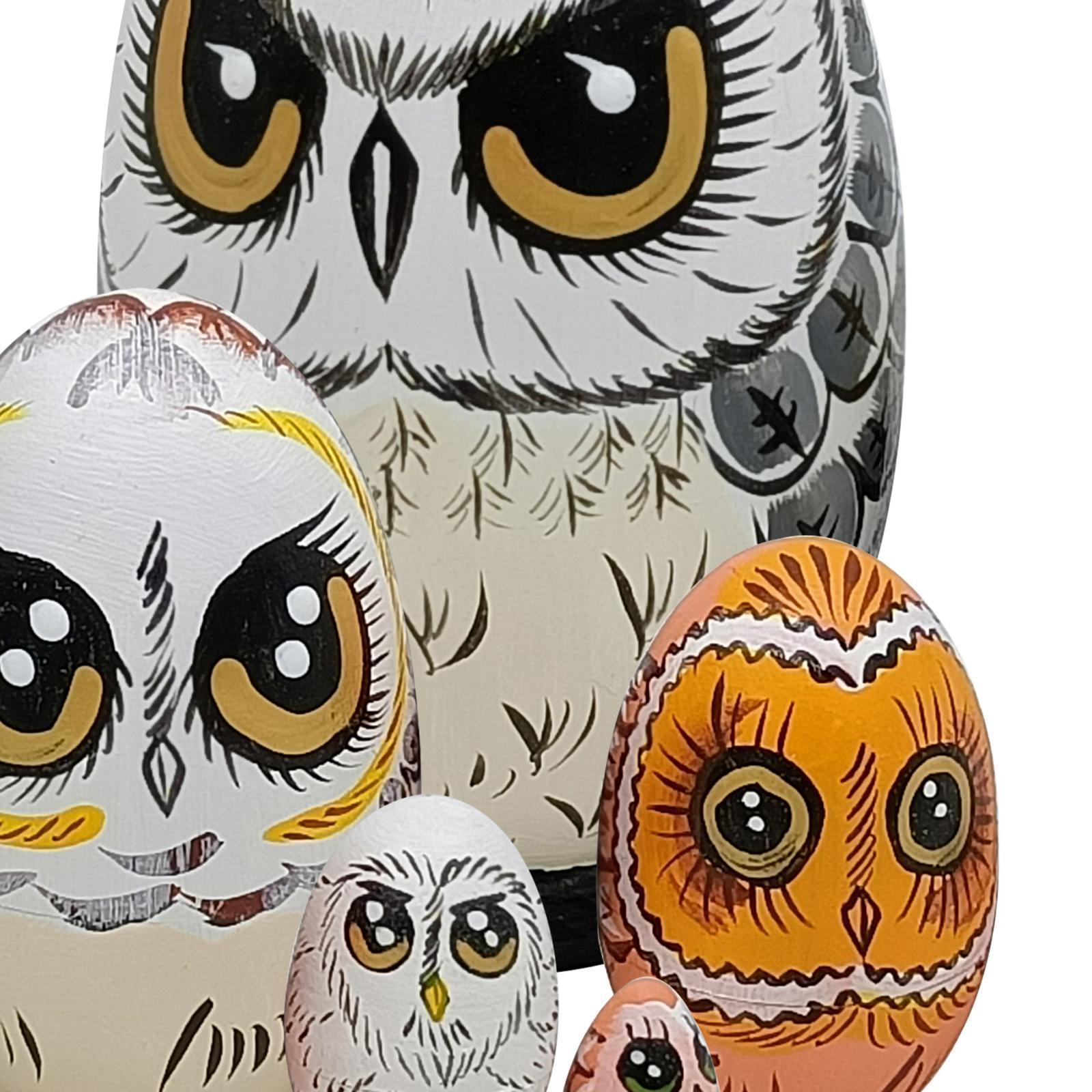 5x Owl Russian Nesting Dolls Ornaments Matryoshka for Tabletop Halloween