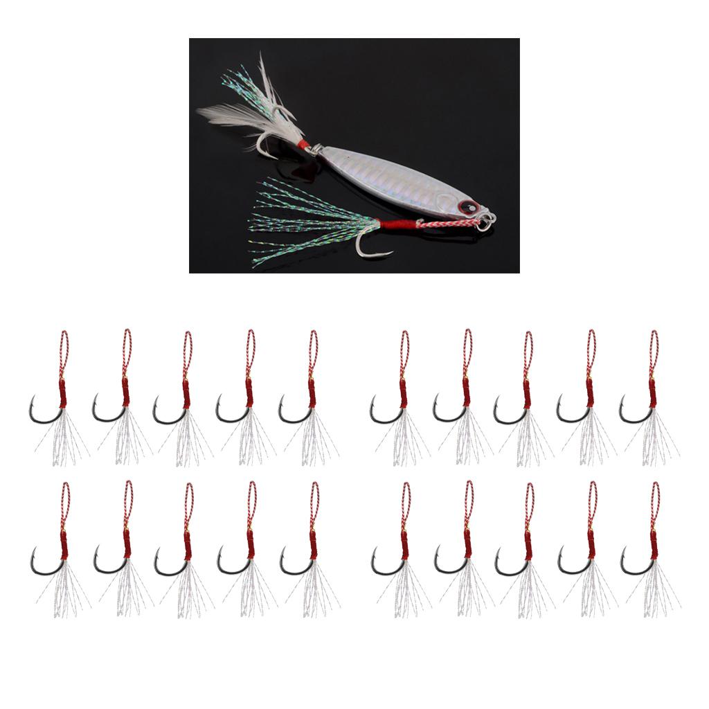 Lots 20 Fishing Assist Hooks with Braid Line Jigging Jig Hooks 14#16# Silver