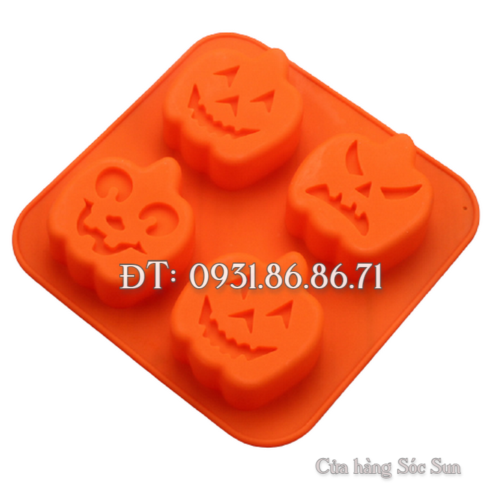 Khuôn silicon 4 trái bí đỏ Halloween – Mã số 1364