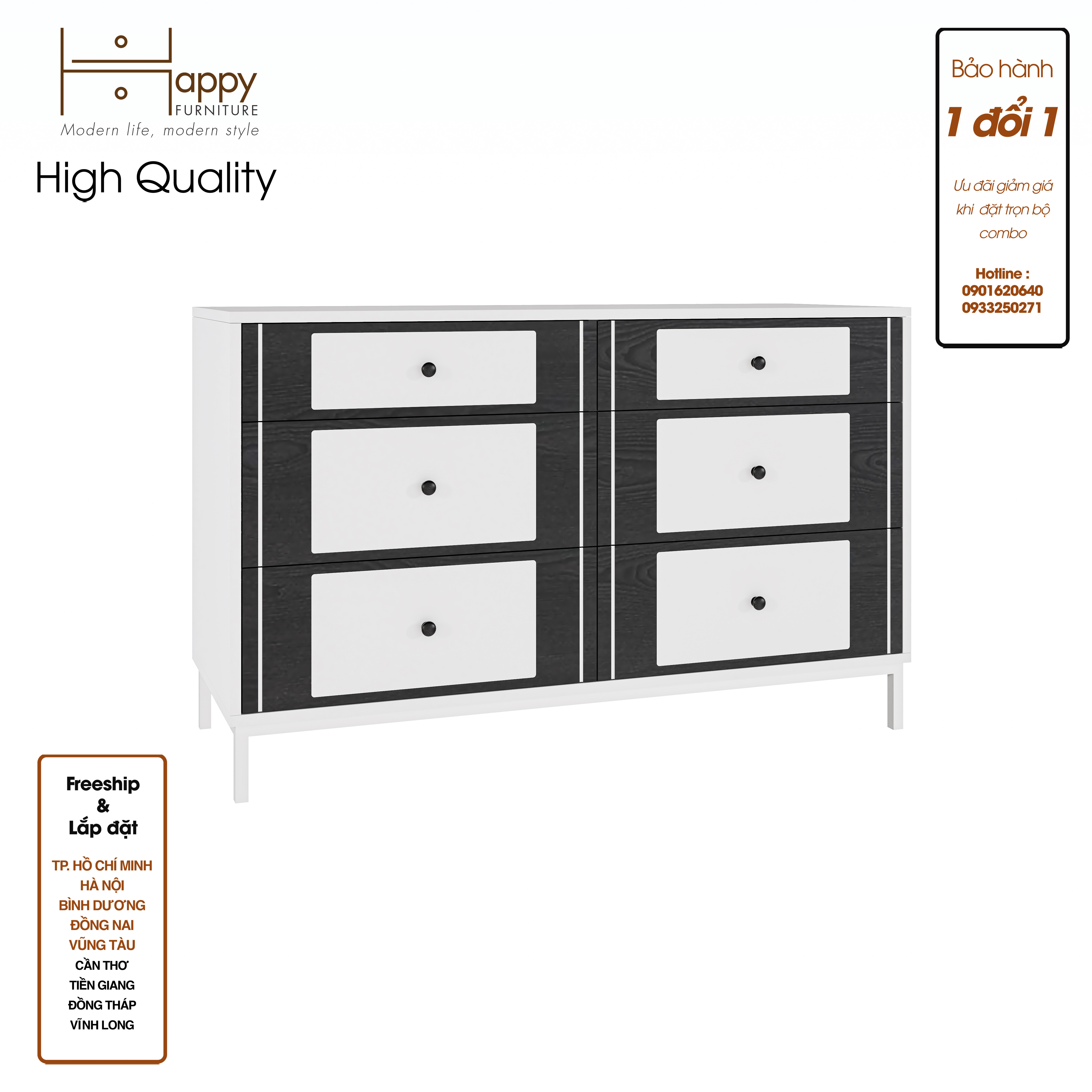 [Happy Home Furniture] TAKO, Tủ lưu trữ 6 ngăn kéo - chân sắt , 120cm x 45cm x 75cm ( DxRxC), THK_133