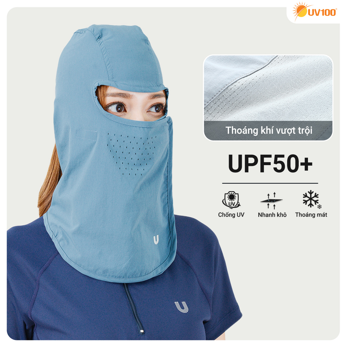 UPF50+ | Nón khẩu trang trùm đầu đi xe máy UPF50+ UV100 MD21308 thoáng khí mát mẻ