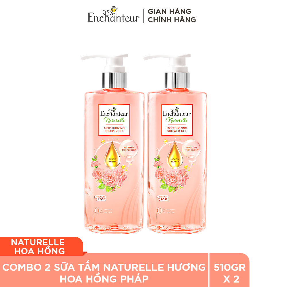 Combo 2 Sữa tắm dưỡng da Enchanteur Naturelle hương hoa hồng Pháp 510gr