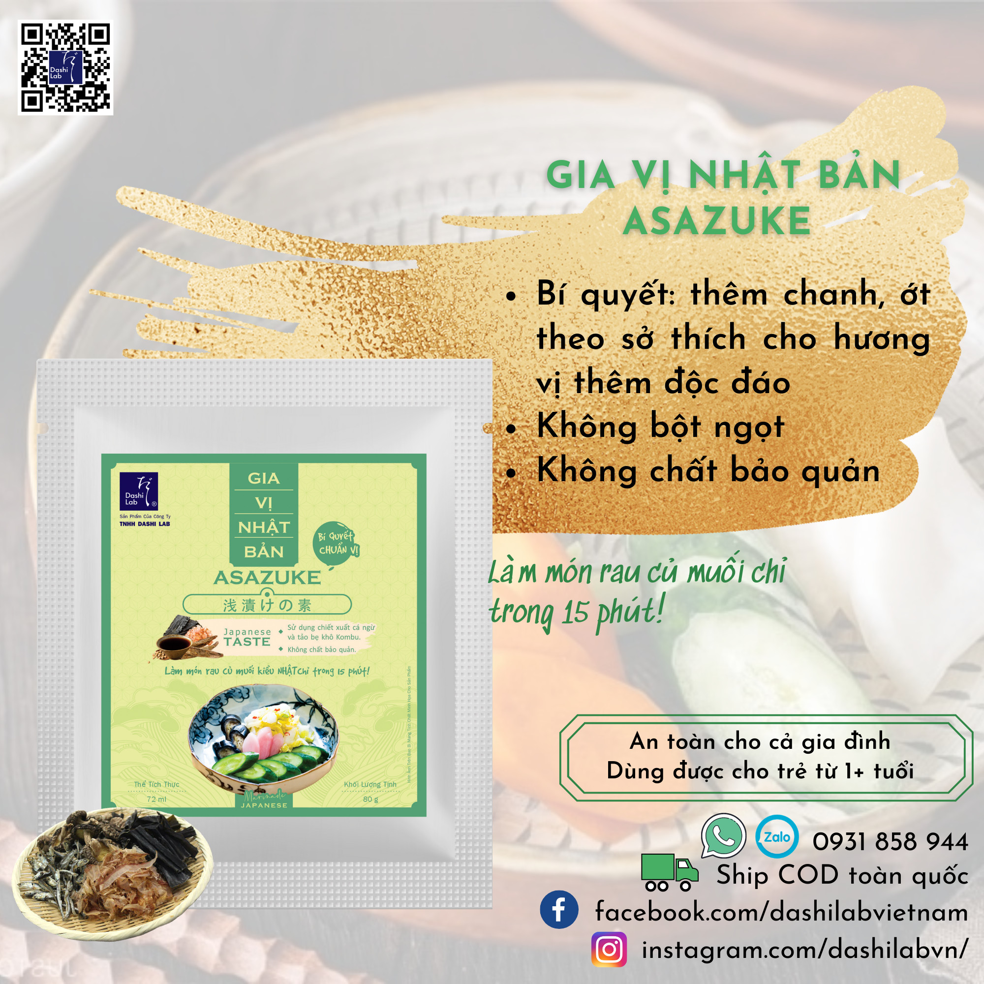 Gia vị muối chua rau củ Asazuke Nhật Bản - Dashi Lab - 80g/gói