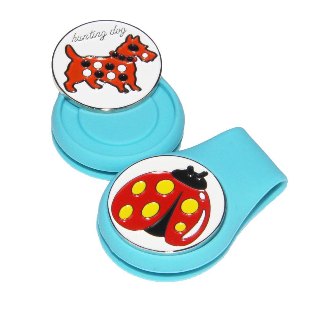 2x Golf Ball Marker Silicone Hat Clips with Detachable Pattern Plate