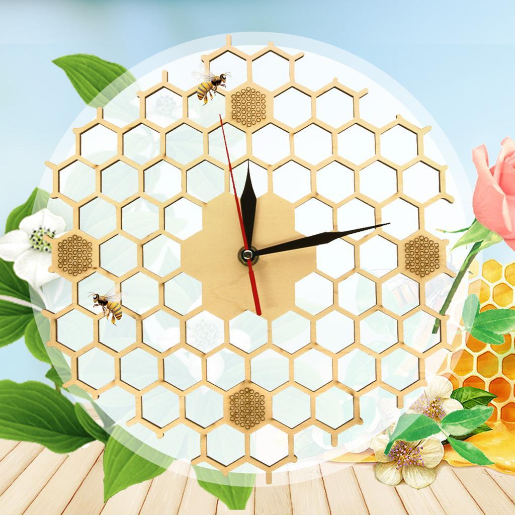Hexagon Wood Wall Clock Silent  Wall Clocks Living Room Office Decor