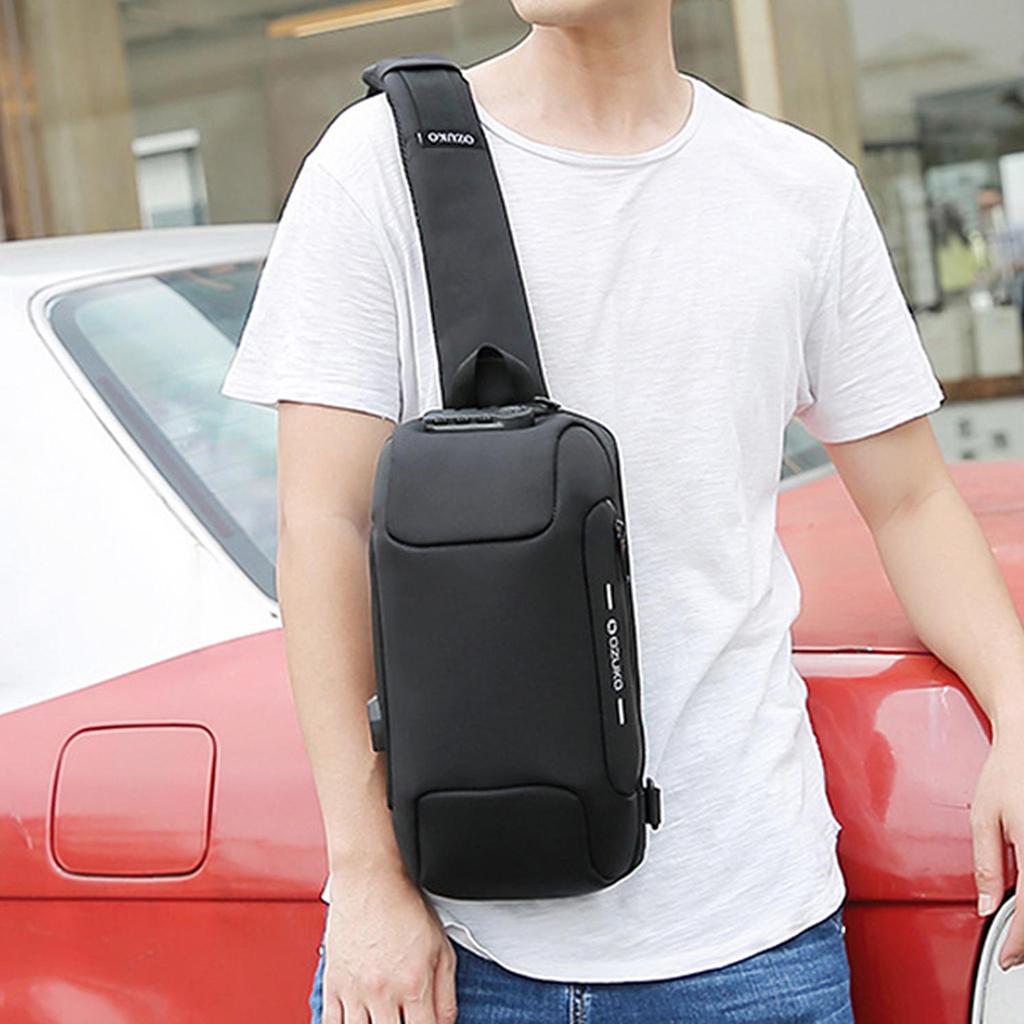 Anti Theft Sling Bag Chest Bag with USB Charging Port Lightweight Daypack Cross Body Large Capacity USB Charge Rucksack for Men Travel Hiking Cycling