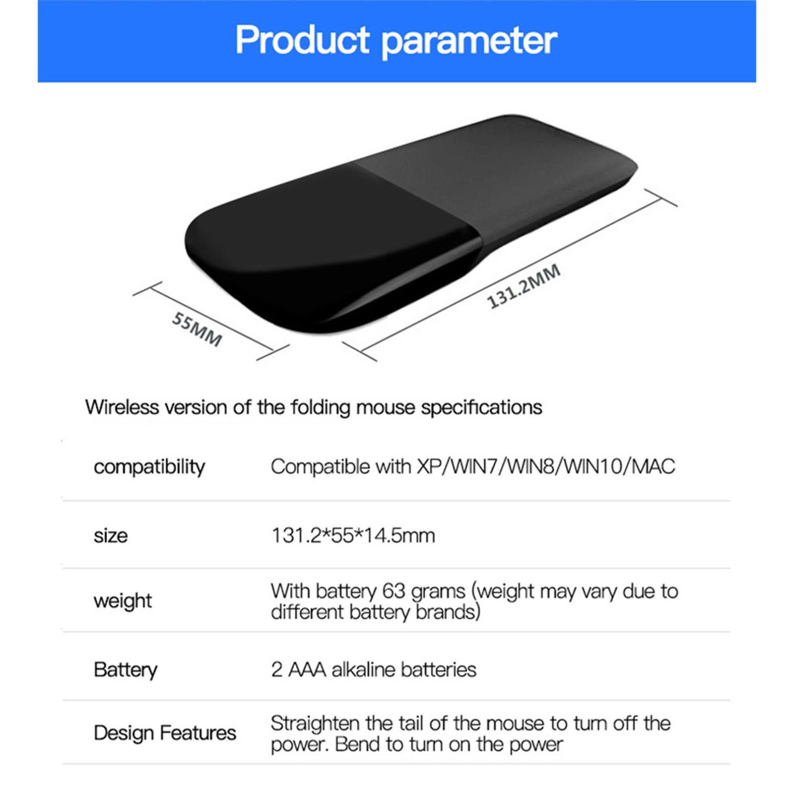 Bluetooth  Touch Mouse Curved Mini Lightweight Folding for Tablet Laptop