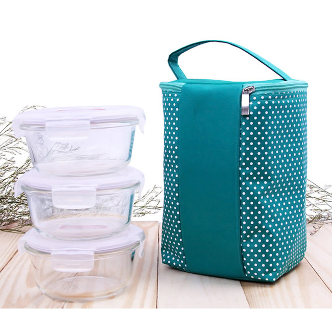 Bộ 3 Hộp Thủy Tinh 650ml Và Túi Giữ Nhiệt