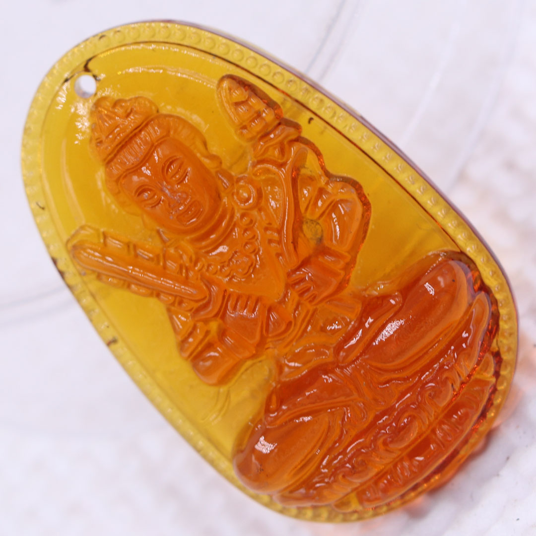 Mặt Phật Hư không tạng pha lê cam 1.9cm x 3cm  kèm móc dây chuyền inox vàng, Phật bản mệnh, mặt dây chuyền Phật giáo