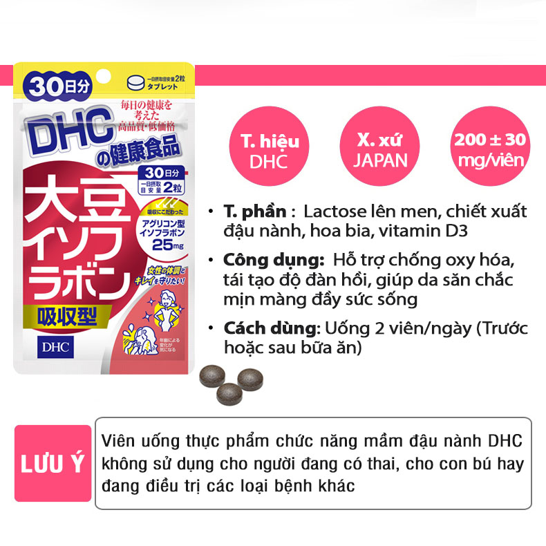 Viên uống mầm đậu nành DHC Nhật Bản chống lão hóa da và cân bằng nội tiết tố nữ 30 ngày JN-DHC-SOY30