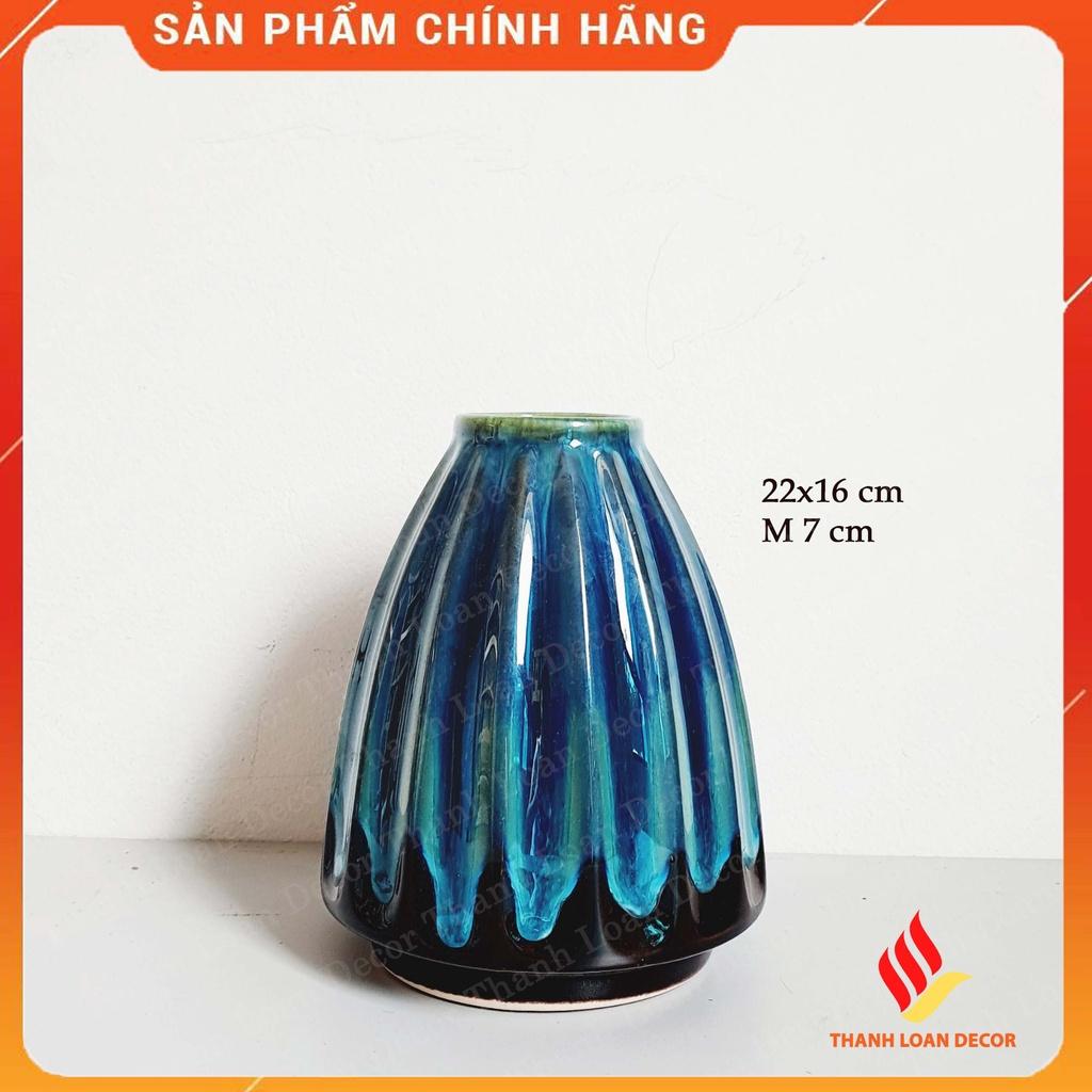 Lọ gốm Bát Tràng cao 26 cm - Bình hoa decor trang trí để bàn - Men xanh hỏa biến