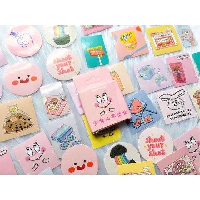 Hộp 45 sticker Tông Hồng - Hình Dán trang trí bullet journal BT21