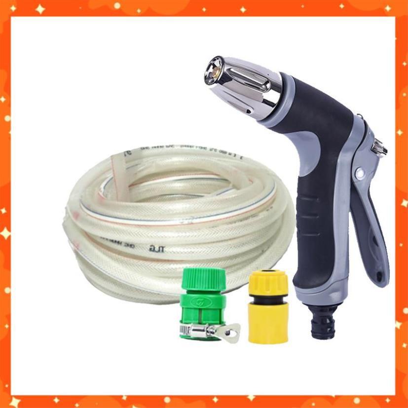 Bộ dây vòi xịt nước rửa xe, tưới cây tăng áp 3 lần cút nhựa nối nhựa vàng loại 20m 206817