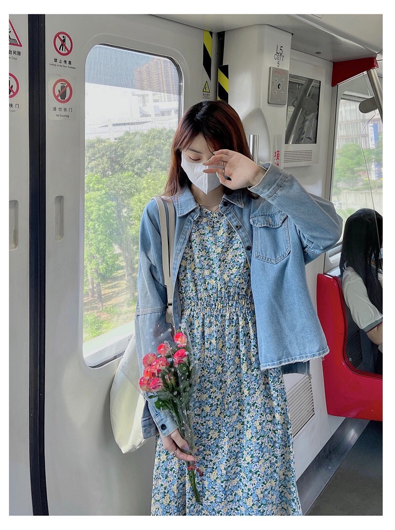 Đầm hoa nhí tay phồng bo eo co dãn