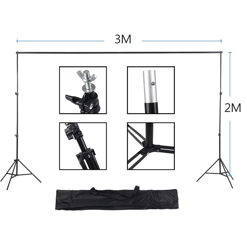 Studio Photography Backdrop Kit with 2 * 3m/6.6 * 10ft Metal Stand Bracket + 3pcs 1.6 * 3m/5.2 * 10ft Backdrops