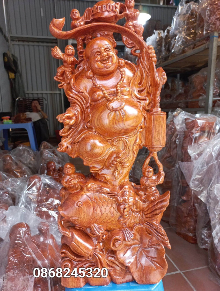 Tượng phật di lặc ngũ phúc bằng hương đá kt cao 60×24×14cm