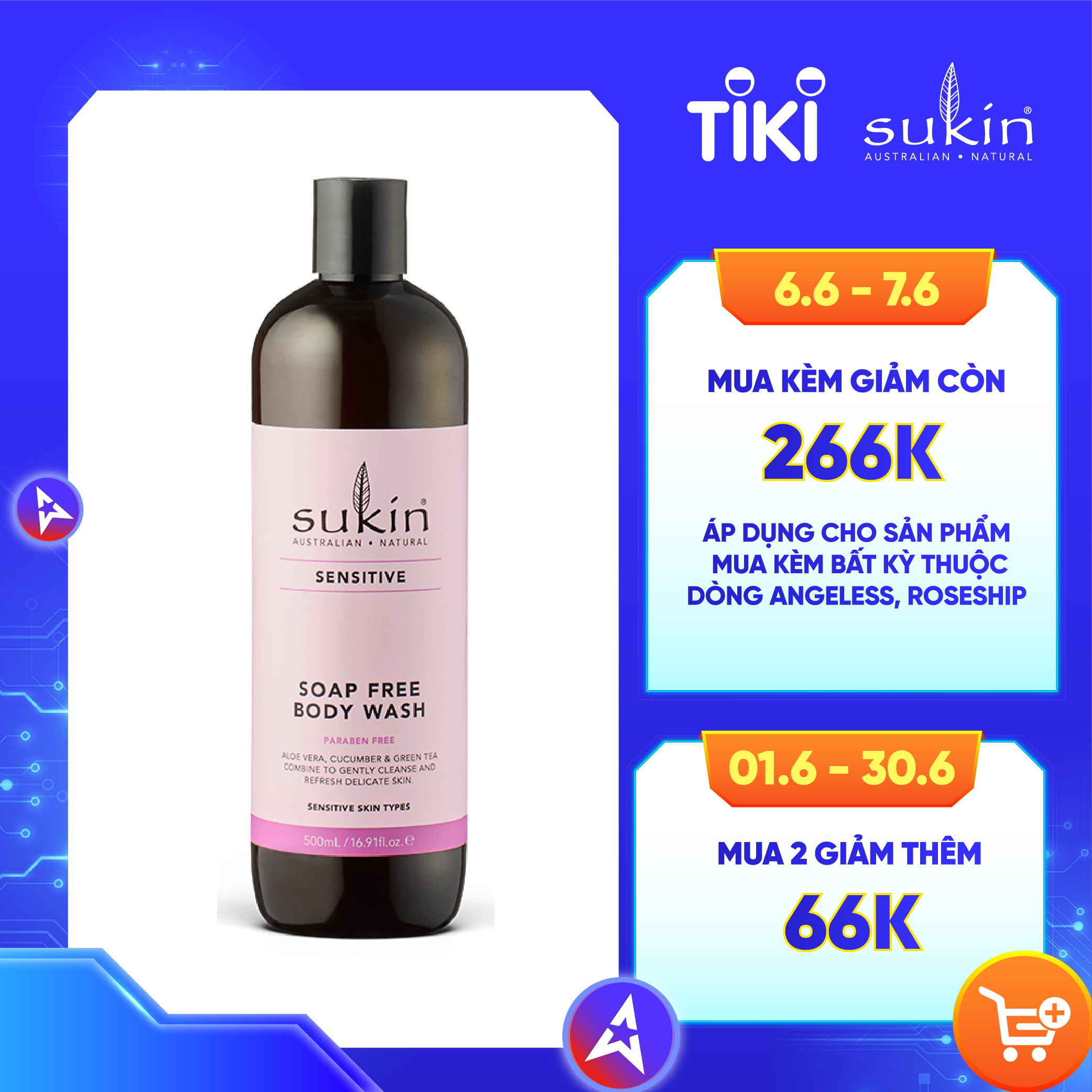 Sữa tắm không xà phòng cho da nhạy cảm Sukin Sensitive Soap Free Body Wash 500ml