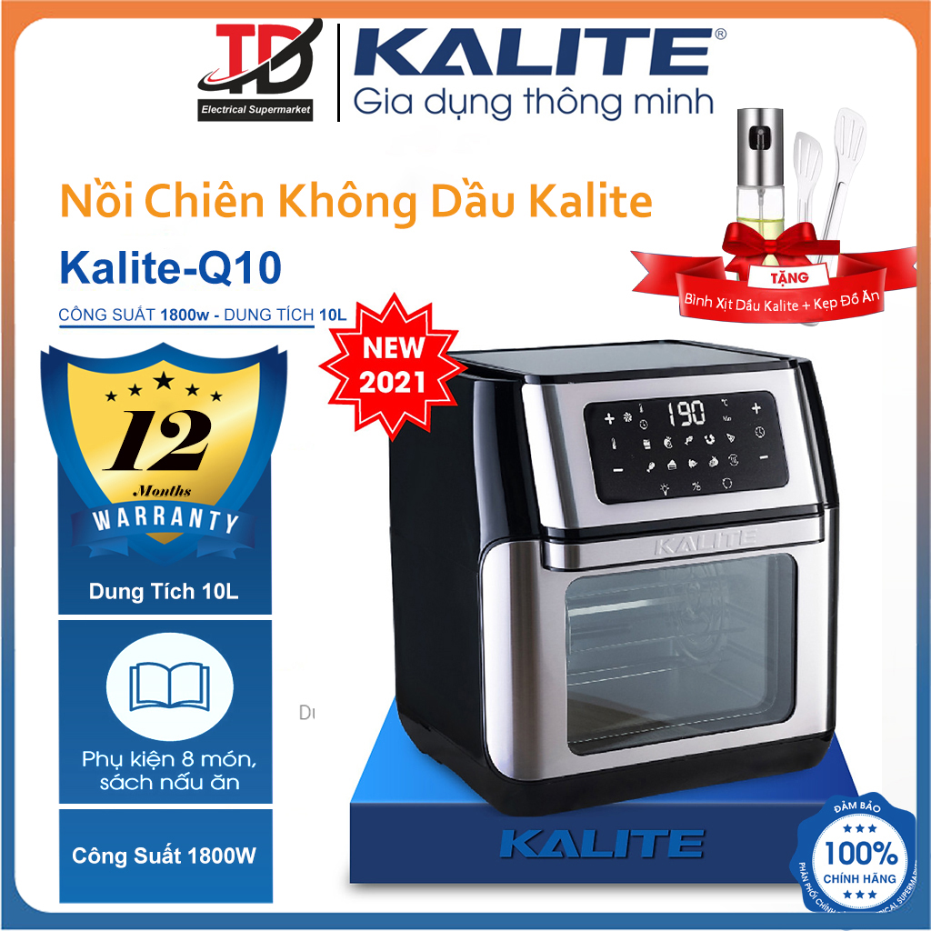 Nồi Chiên Không Dầu Kalite Q10 - Dung Tích 10L Kèm 6 Phụ Kiện Nấu - Hàng Chính Hãng