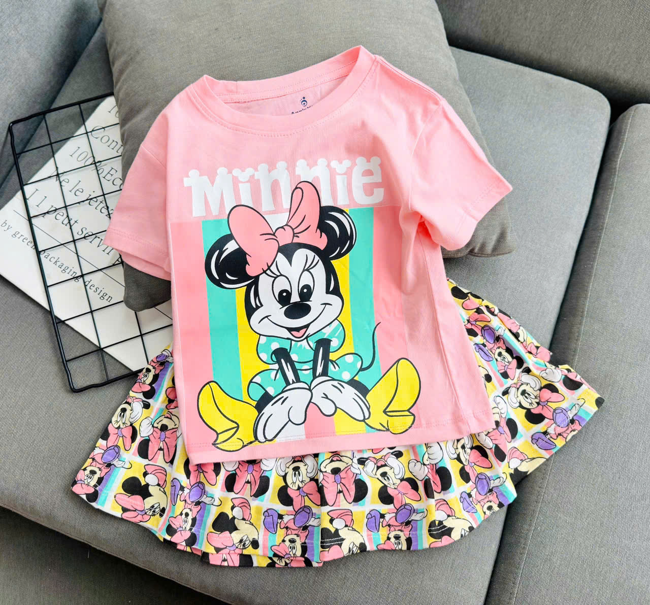 Đồ bộ bé gái, Bộ quần giả váy cho bé gái labubu gấu dâu capybara kuromi từ 10-38kg chất cotton hàng xuất mềm mịn mát