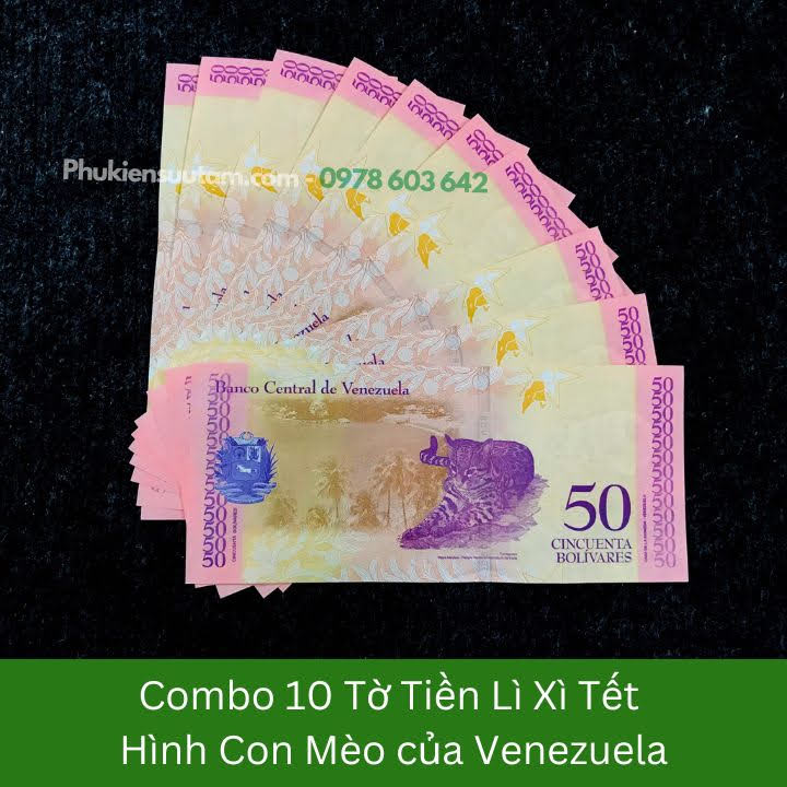 Combo 10 Tờ Lì Xì Tết Hình Con Mèo Của Venezuela, kích thước: 15.5cmx7.5cm, màu tím - SP005872