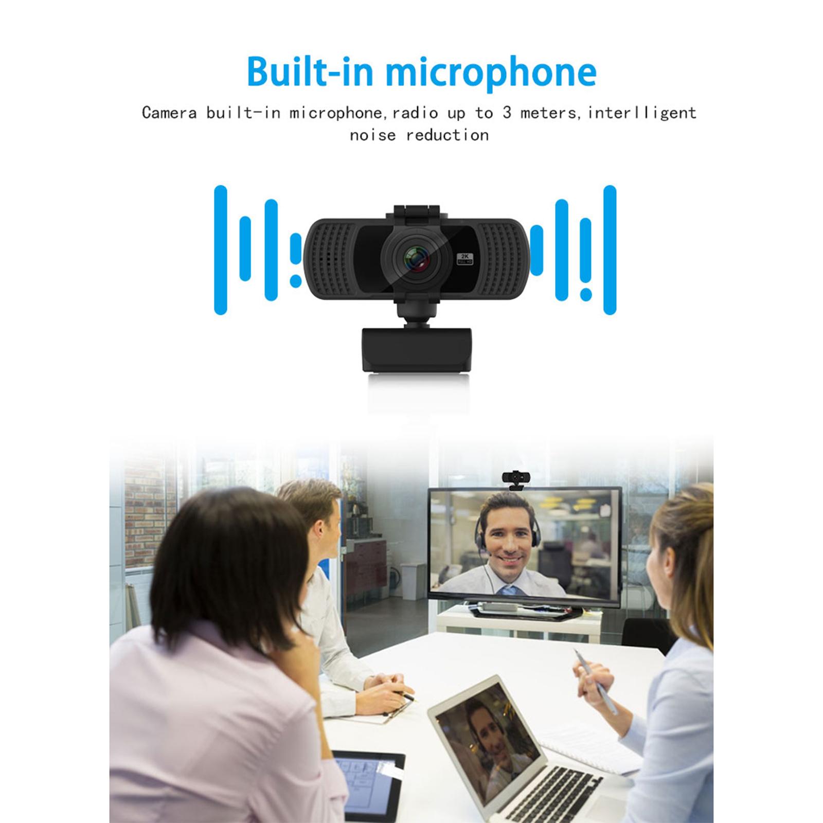 Webcame with Microphone Privacy Cover, 2K HD USB Web Camera PC Webcam with 360 Degree Rotation,Flexible Rotatable Clip for Recording, Streaming C6