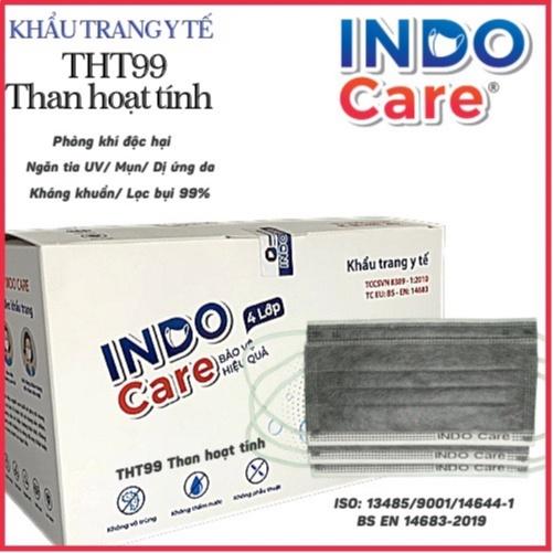 [InDoCare] Khẩu Trang y Tế 4 lớp Than Hoạt Tính INDO CARE kháng khuẩn Lọc Bụi Khí Độc Hại 99%, Phòng Các Bệnh Đường Hô Hấp Tiêu Chuẩn EU BS EN 14683, 50Chiếc/cái