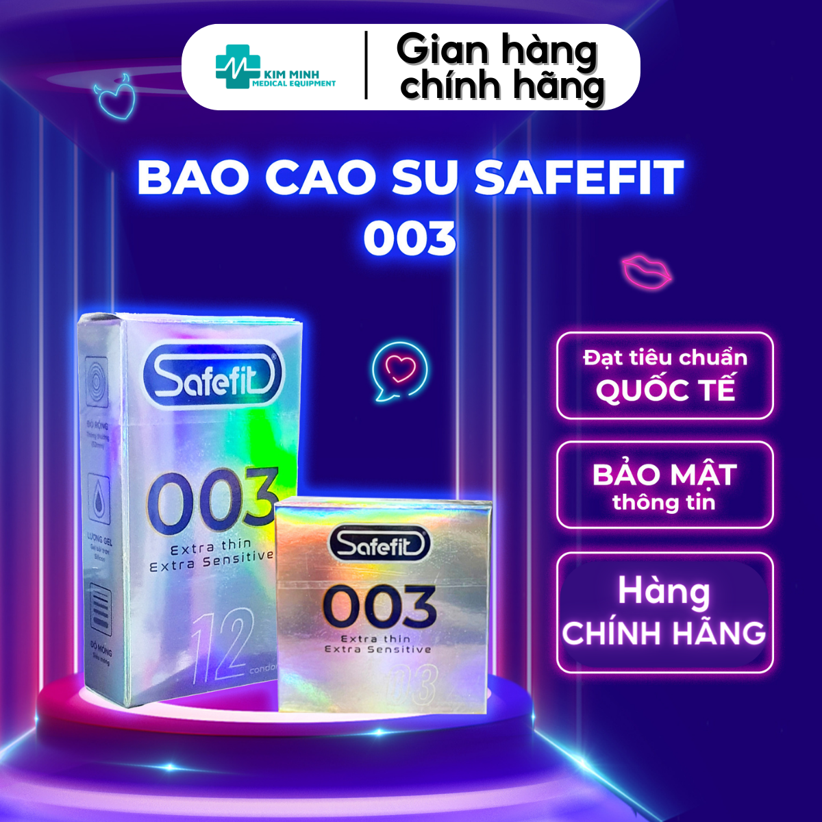 Bao cao su Safefit 003 hộp 12 chiếc, hộp 3 chiếc siêu mỏng
