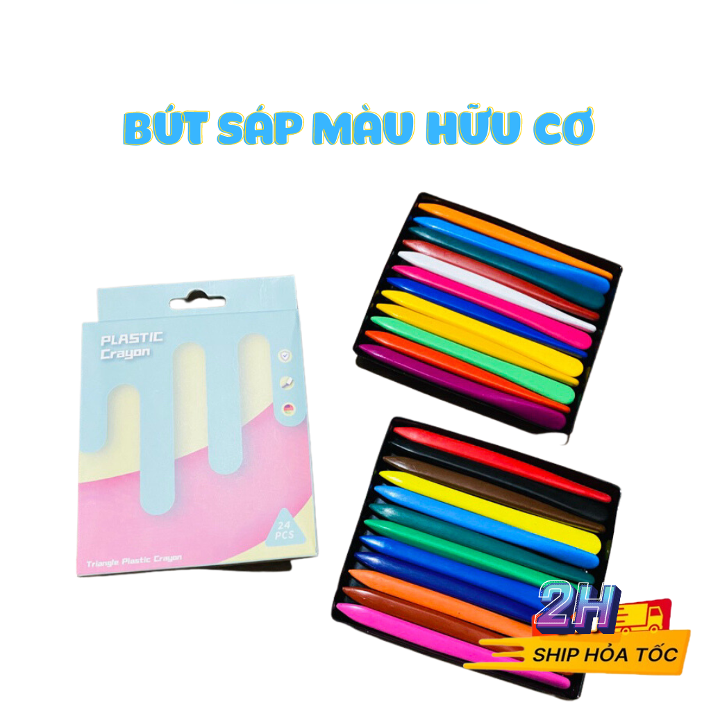 Bộ 24 Bút Sáp Màu Hữu Cơ Cho Bé Không Dính Tay, Dễ Lau, Màu Tươi Sáng
