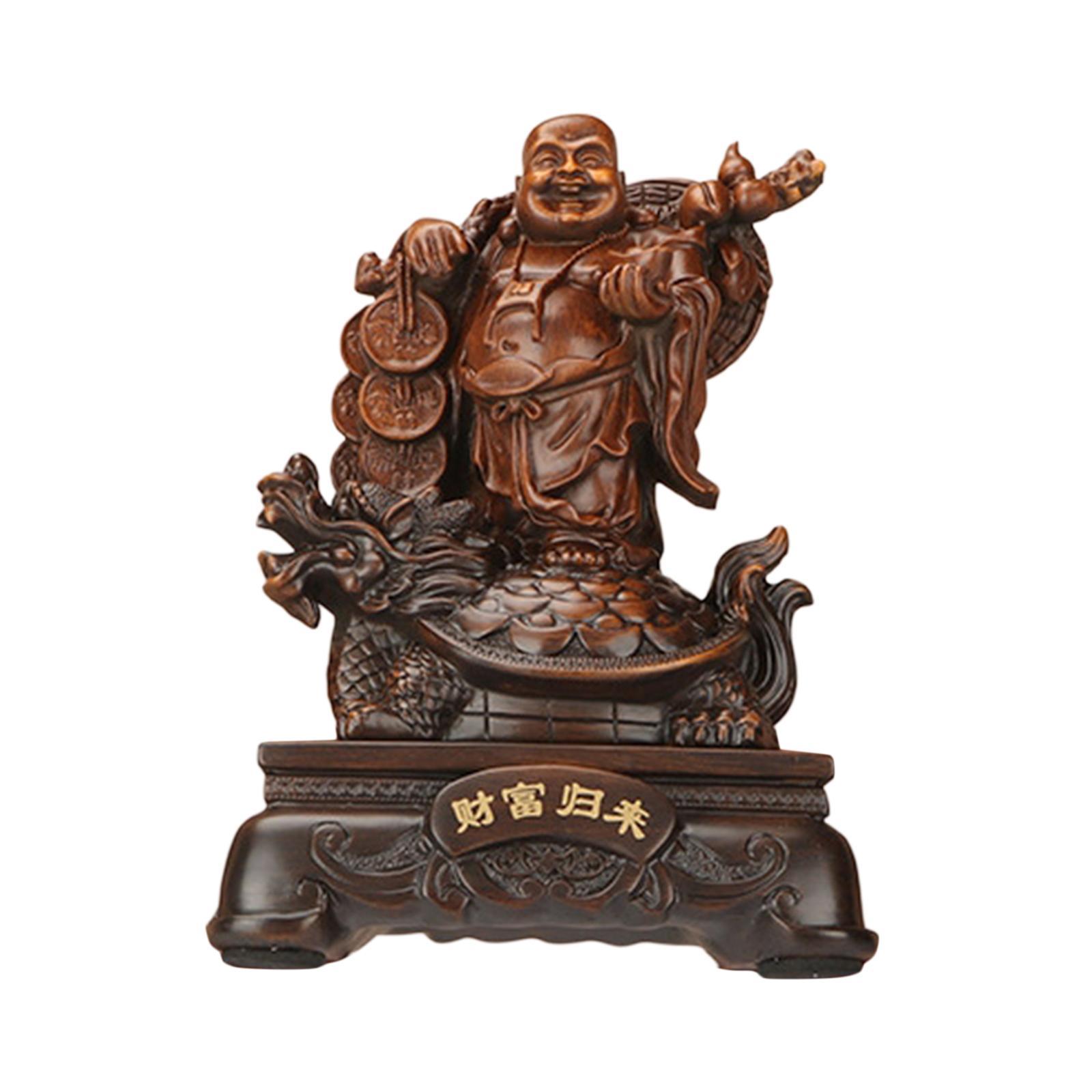Sitting Buddha Statue, Buddha Sculpture Antique Decorative Feng Shui Chinese Buddha Statue, Laughing Buddha Figurine for Garden Office Desktop