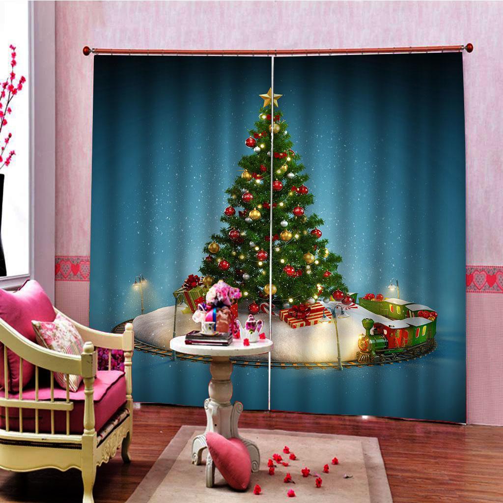 2pcs/ Christmas Living Room Bedroom Window Drapes Decor Curtains
