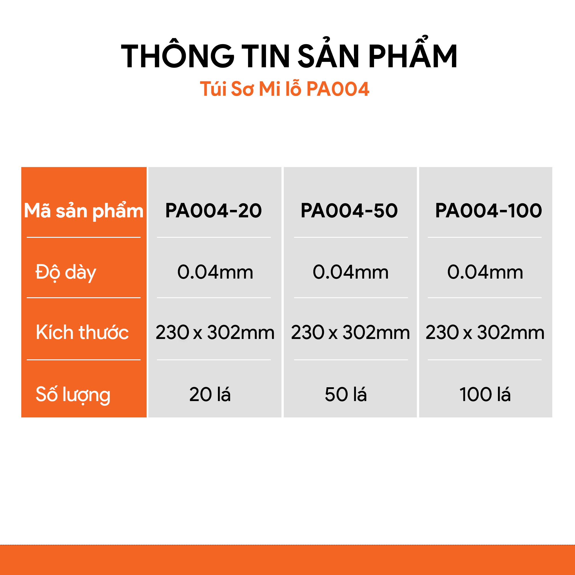 Bìa Lỗ A4, Túi Sơ Mi Lỗ AO+ dày 0.04 mm đựng tài liệu văn phòng dùng với bìa còng PA004